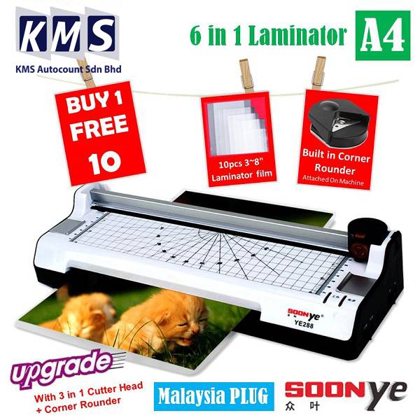 FREE 10 Film 6 in 1 YE288 SOONYE A4 A3 Laminator Paper Photo Cutter