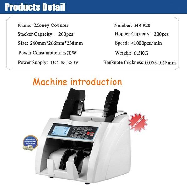 HS920 Automatic Multicurrency Cash Registe Money Counter Bill Counter Counting Lcd Display