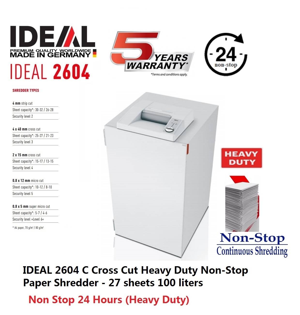 IDEAL 2604 C Cross Cut Heavy Duty NonStop Paper Shredder 27 sheets