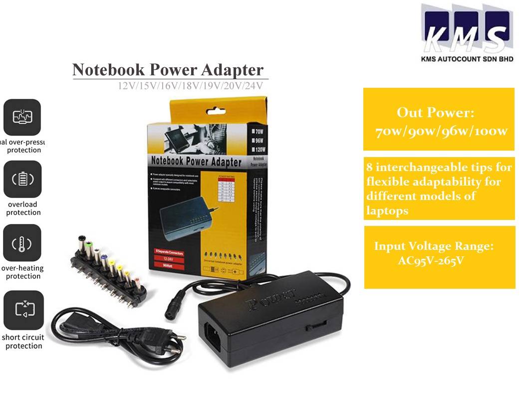 1224V 96W Universal Laptop Adjustable Charger Power Supply Adapter