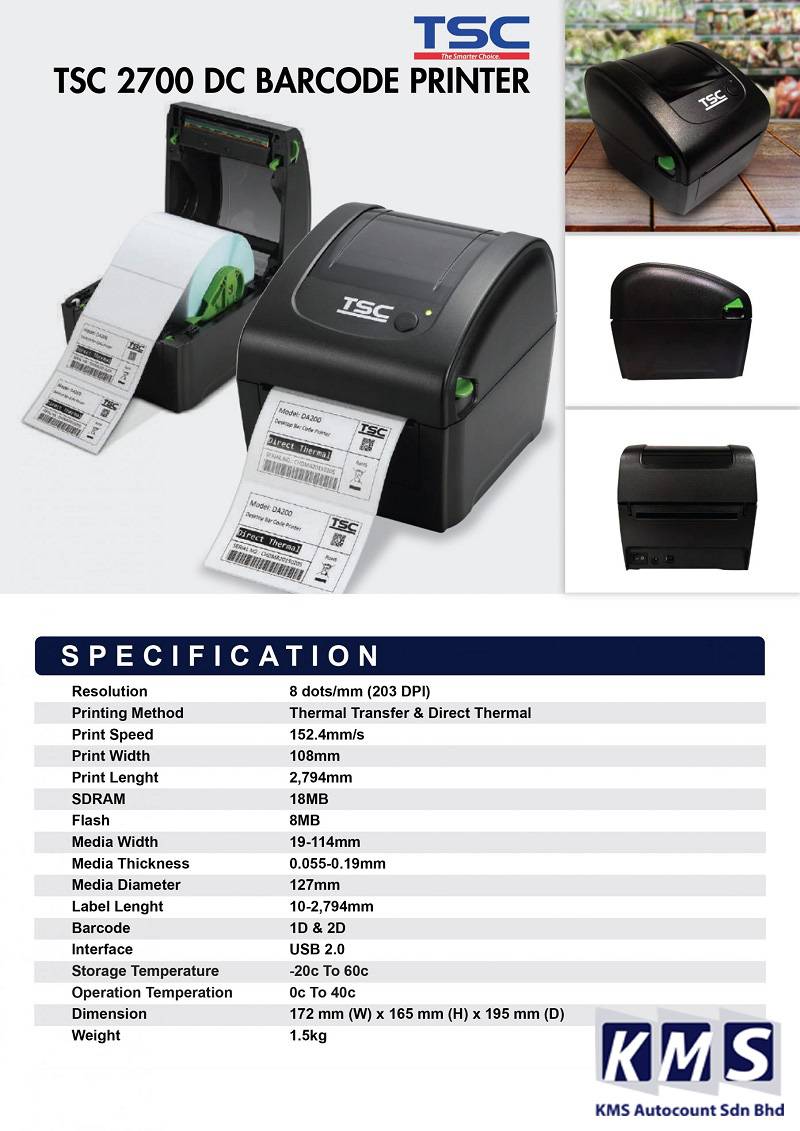 TSC 2700 TSC2700 DC THERMAL BARCODE PRINTER