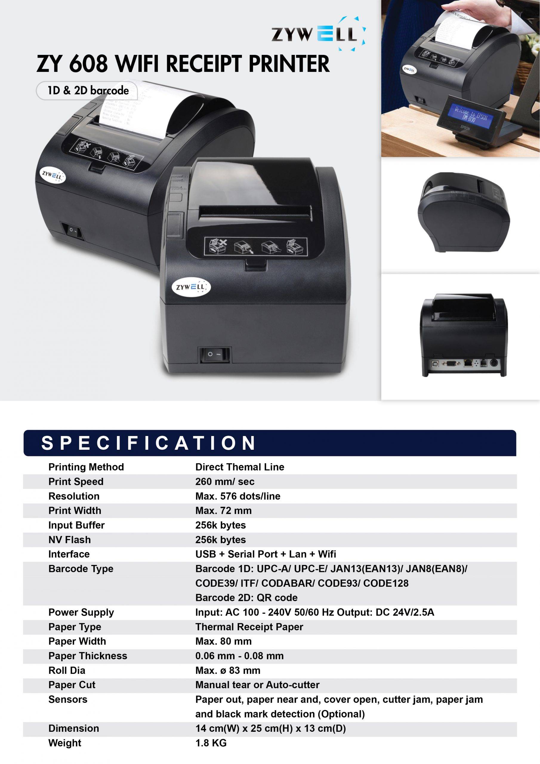 Zywell ZY608 Wifi Thermal Receipt Printer