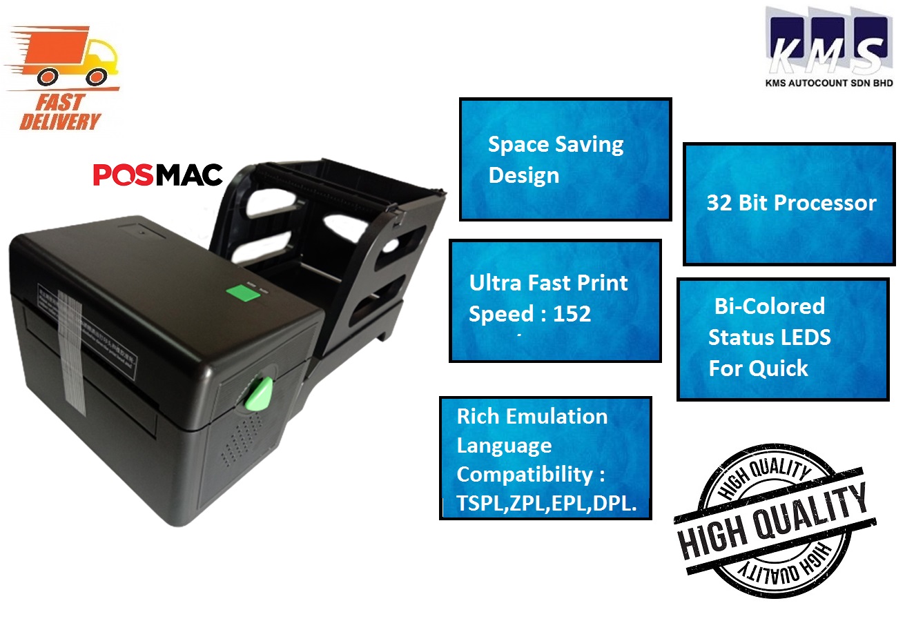 POSMAC PB2054F Direct A6 Thermal Barcode Printer + Paper Rack FOC One