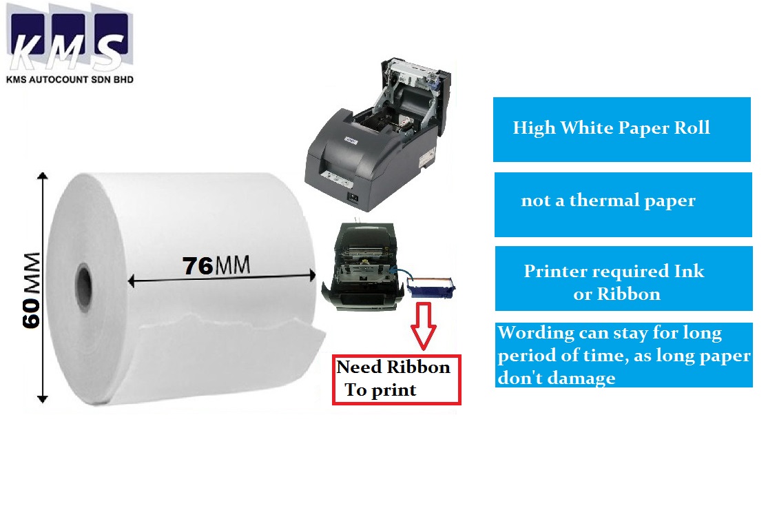 Blank Receipt Paper Roll 76mm x 60mm for receipt printer Non Thermal