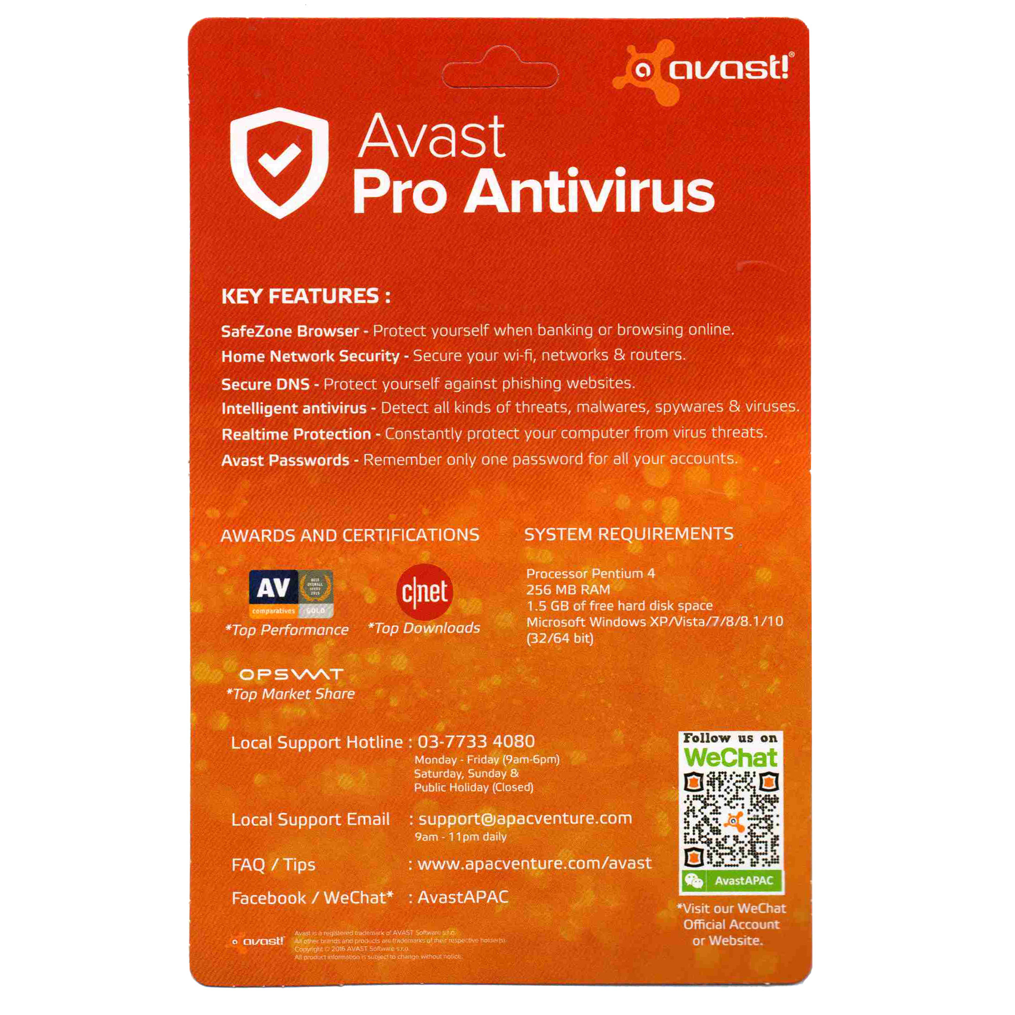 Official Avast Pro Antivirus 2018 Oem Classic Package